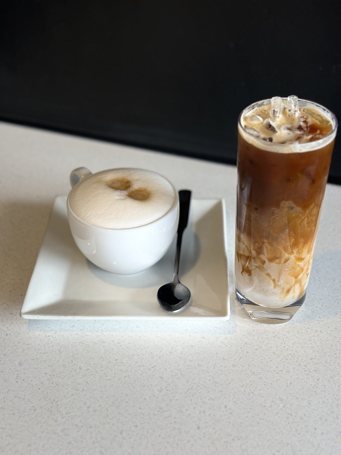 Cappuccino and iced caramel macchiato
